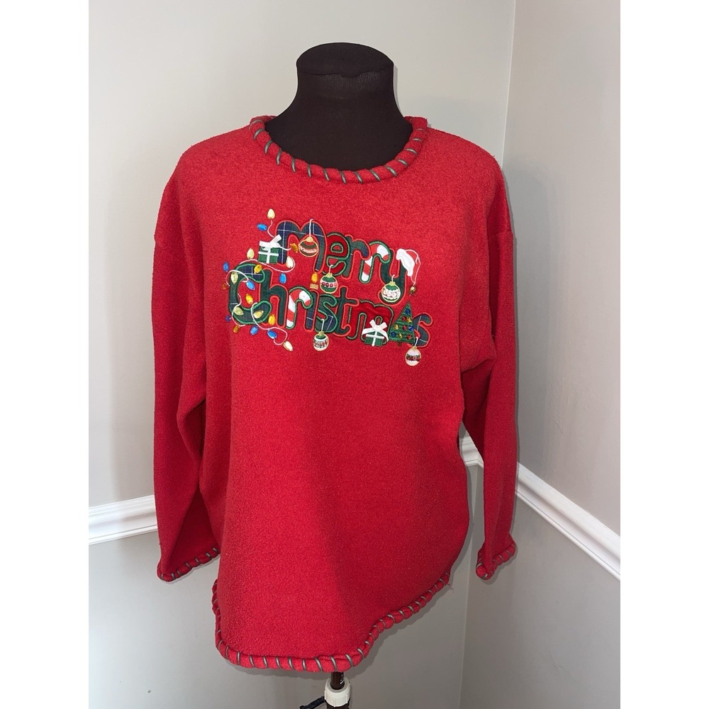 Vtg Mandal Bay Ugly Christmas Fleece Sweatshirt Beaded Womens Medium Embroidered